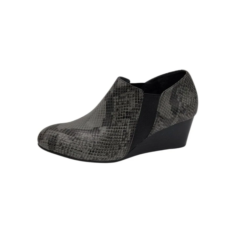 Vionic Stanton Wedge Slip-On Booties in Grey Snake Print Size 9